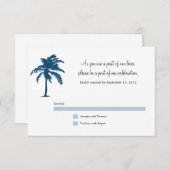 ネイビーブルーのパームツリー結婚式の出欠確認カード 出欠カード (正面/裏面)