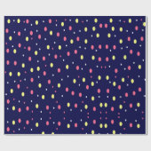 ネイビーブルーのピンクとイエロー水玉模様 ラッピングペーパー (フラット)