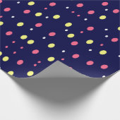 ネイビーブルーのピンクとイエロー水玉模様 ラッピングペーパー (角)