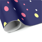 ネイビーブルーのピンクとイエロー水玉模様 ラッピングペーパー (ロールコーナー)