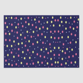 ネイビーブルーのピンクとイエロー水玉模様 薄葉紙