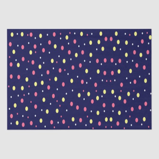 ネイビーブルーのピンクとイエロー水玉模様 薄葉紙 (正面)