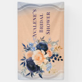 ネイビーブルーのピンクの花をあしらった花嫁のシャワー 横断幕 (縦)