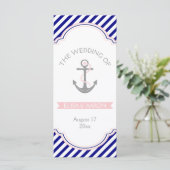 ネイビーブルーのピンク航海のの結婚式 プログラム (スタンド正面)