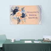 ネイビーブルーのピーチペイントフラワーブライダルシャワー 横断幕 (トレードショー)