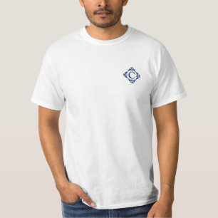 ネイビーブルーのフィリーグリー枠モノグラム Tシャツ