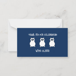 ネイビーブルーのフクロウ誕生日 ノートカード