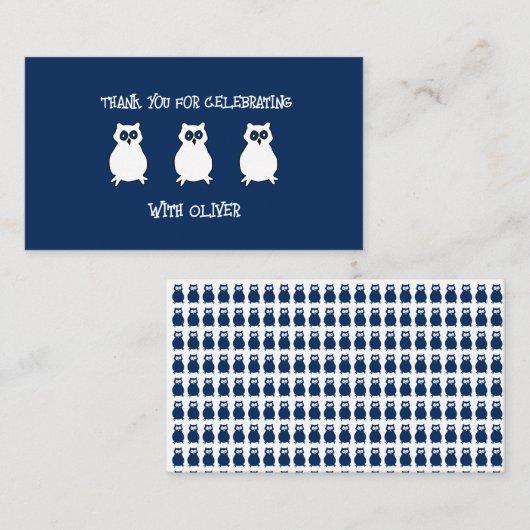 ネイビーブルーのフクロウ誕生日 ノートカード (正面/裏面)