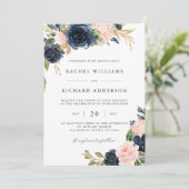 ネイビーブルーのフラワーのウェディング招待状 招待状 (スタンド正面)