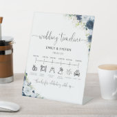 ネイビーブルーのフラワーの結婚式タイムラインサイン 台座サイン (インサイチュ)