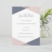 ネイビーブルーのブッシュモノグラム Save The Date ウェディング 招待状 (スタンド正面)