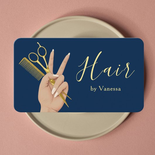 ネイビーブルーのヘアサロン・ヘアスタイリスト・ヘアードレッサー 名刺