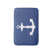 ネイビーブルーのホワイトいかりシルエット バスマット (正面縦)