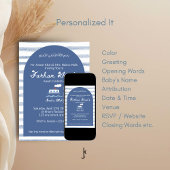 ネイビーブルーのホワイトストライプ 赤ちゃん男の子のアクィ―カ 招待状