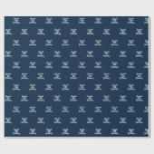 ネイビーブルーのホワイトネームスクリプト ラッピングペーパー (フラット)