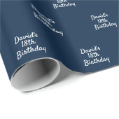 ネイビーブルーのホワイトネームスクリプト ラッピングペーパー (ロールコーナー)