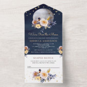 ネイビーブルーのボヘミアンスタイル フラワームーンベイビーシャワー オールインワン招待状 (内側)