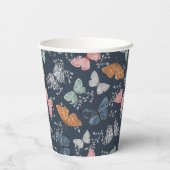 ネイビーブルーのボヘミアンチックな蝶のシャワーパーティー用品 紙コップ (裏面)