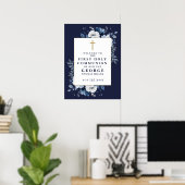 ネイビーブルーのボヘミアンフラワーの聖体拝領歓迎看板 ポスター (ホームオフィス)