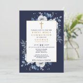 ネイビーブルーのボヘミアンフラワー ファーストホーリーコミューン 招待状 (スタンド正面)