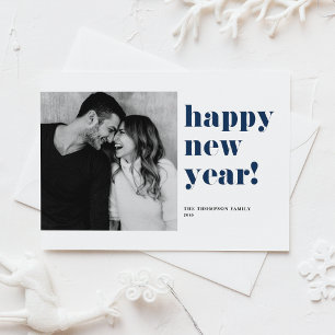 ネイビーブルーのボールドタイポグラフィー写真 謹賀新年 シーズンポストカード