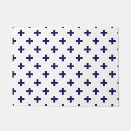 ネイビーブルーのポルカが白に交差 ドアマット