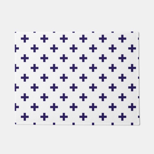 ネイビーブルーのポルカが白に交差 ドアマット (正面)