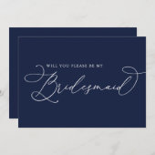 ネイビーブルーのミニマルなブライドメイド提案カード 招待状 (正面/裏面)