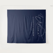 ネイビーブルーのミニマルな結婚式のフォトブース背景 タペストリー (正面(横))