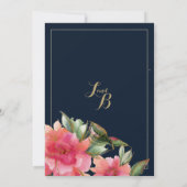 ネイビーブルーのミントピンクゴールドグリッター花のウェディング 招待状 (裏面)