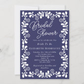 ネイビーブルーのメキシコフィエスタタレヴェラスタイルのブライズシャワー 招待状 (正面)