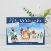 ネイビーブルーのメレカリキマカ3ビーチ写真クリスマス シーズンカード (スタンド正面)