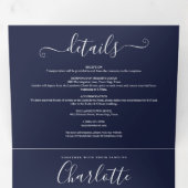 ネイビーブルーのモダンでエレガントなスクリプトモノグラム結婚式 三つ折り招待状 (内部最初)