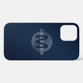 ネイビーブルーのモダンでシンプルなイニシャルモノグラム Case-Mate iPhoneケース (裏面 (横))