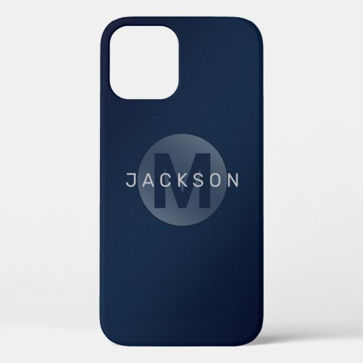 ネイビーブルーのモダンでシンプルなイニシャルモノグラム Case-Mate iPhoneケース (裏面)