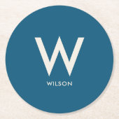 ネイビーブルーのモノグラムパーソナルパーティー ラウンドペーパーコースター (正面)