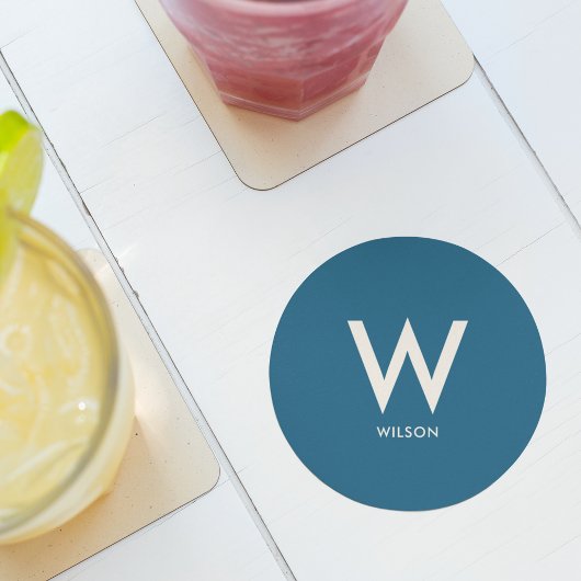 ネイビーブルーのモノグラムパーソナルパーティー ラウンドペーパーコースター