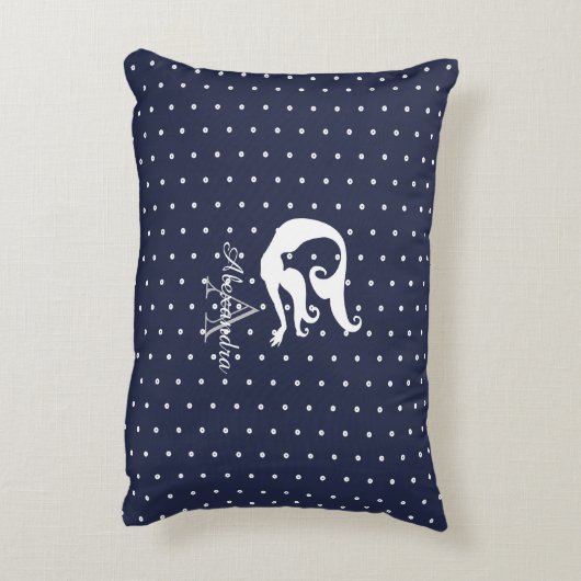 ネイビーブルーのモノグラム白の人魚 アクセントクッション (裏面(縦))