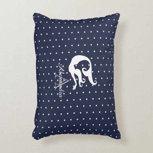ネイビーブルーのモノグラム白の人魚 アクセントクッション (正面(垂直))