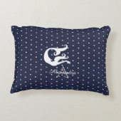 ネイビーブルーのモノグラム白の人魚 アクセントクッション (裏面)