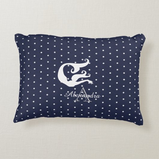 ネイビーブルーのモノグラム白の人魚 アクセントクッション (裏面)