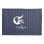 ネイビーブルーのモノグラム白の人魚 枕カバー (裏面)