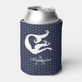 ネイビーブルーのモノグラム白マーメイド 缶クーラー (缶正面)