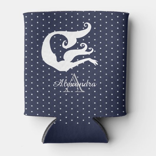 ネイビーブルーのモノグラム白マーメイド 缶クーラー (正面)