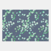 ネイビーブルーのユーカリ水彩枝 ラッピングペーパーシート (正面)