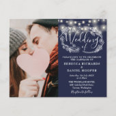 ネイビーブルーのライトの写真の結婚式の招待状 (正面)