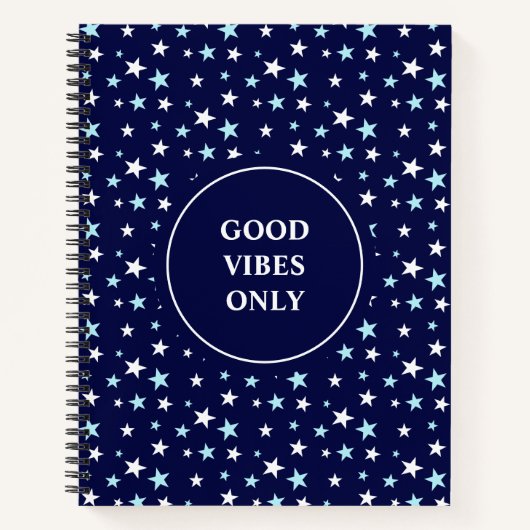 ネイビーブルーのライトブルーとホワイトスター ノートブック (正面)