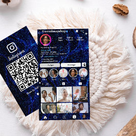 ネイビーブルーのラメ入りInstagram QRコード ソーシャルメディア 名刺