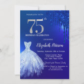 ネイビーブルーのラメ垂れ,Dress Blue 75歳の誕生日 招待状 (正面)