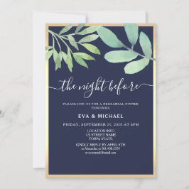 ネイビーブルーのリハーサルディナー前夜会 招待状